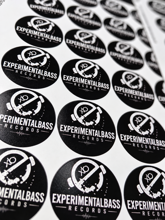 Pegatinas redondas de ExperimentalBass Records en detalle