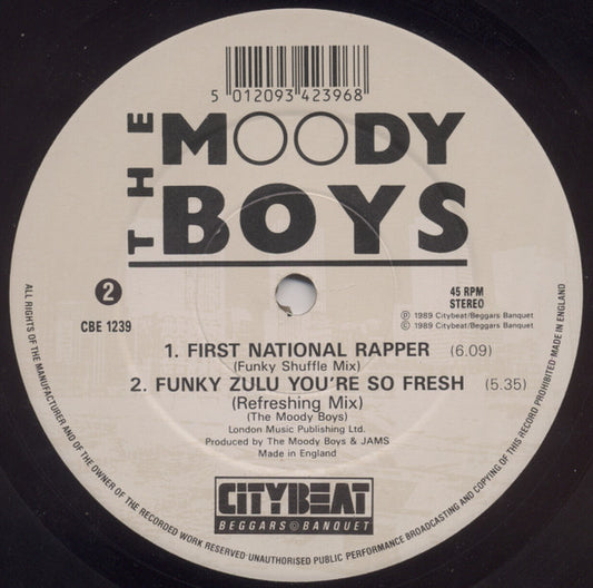 The Moody Boys – First National Rapper, Side 2 label with tracklist, City Beat CBE 1239