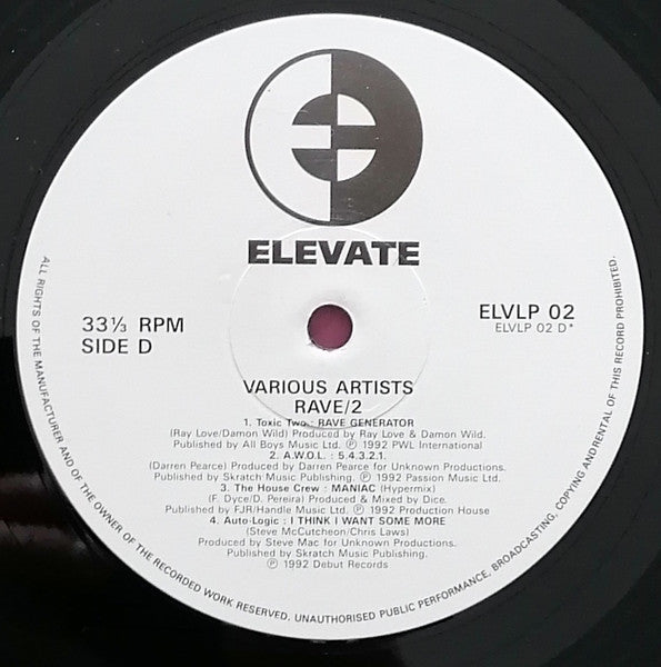 Elevate Rave II ELVLP02 side D vinyl label