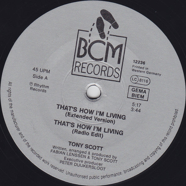 Tony Scott That's How I'm Living BCM Records side A label
