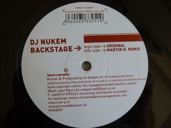 DJ Nukem - Backstage, Musiq MUSQ009, vinyl record label