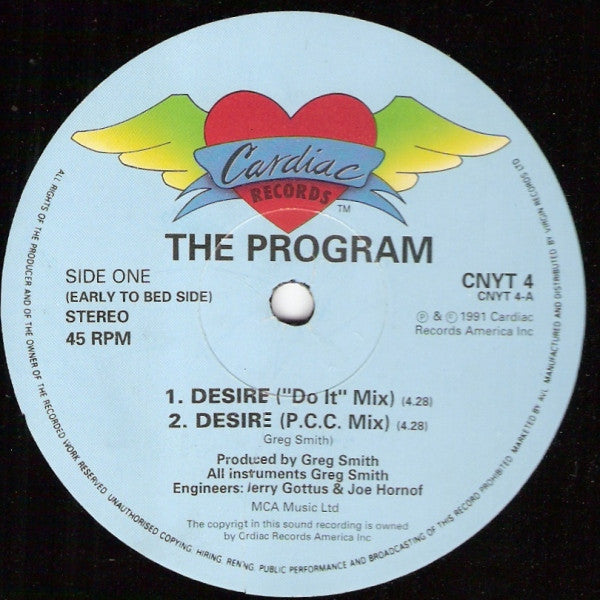 The Program - Desire Cardiac Records CNYT 4 Side Two label