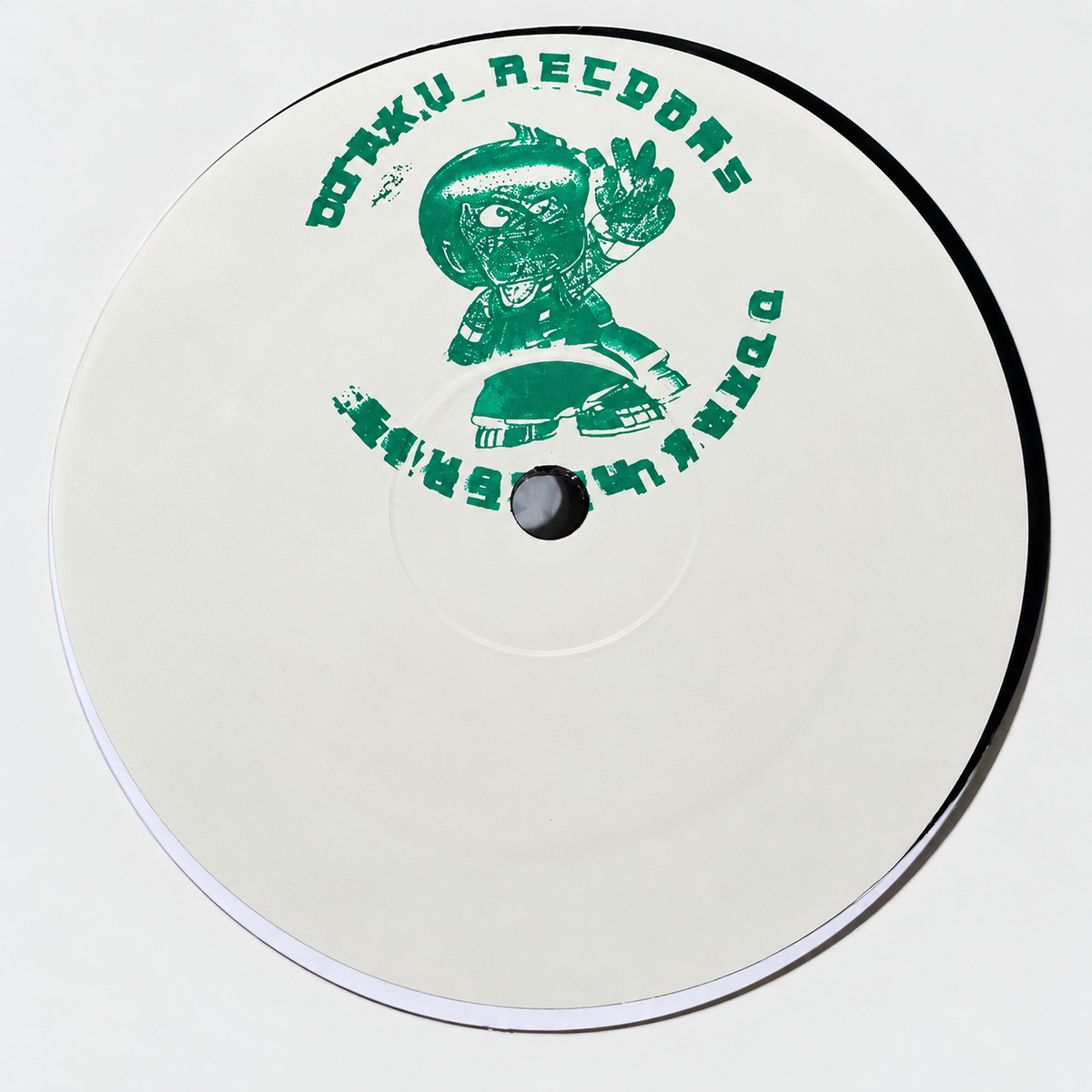 White vinyl record with green stamped artwork for Various – Otaku