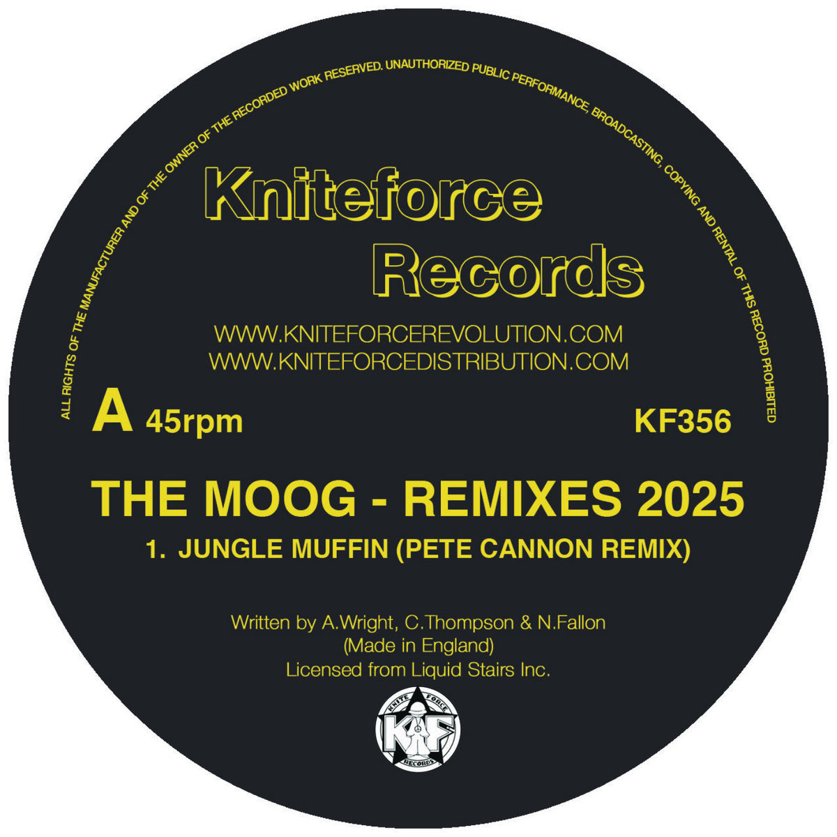 The Moog – Remixes 2025 Kniteforce Records yellow sleeve