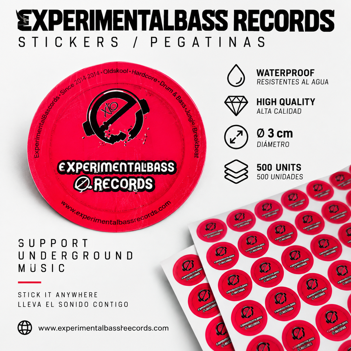 Pegatina roja oficial de ExperimentalBass Records de 3 cm