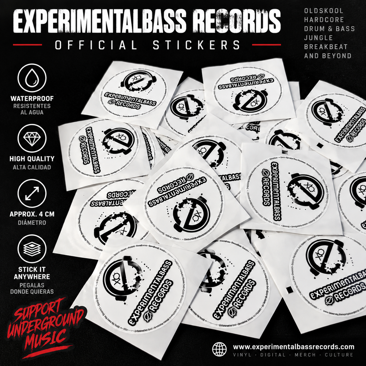 Pegatinas blancas oficiales de ExperimentalBass Records