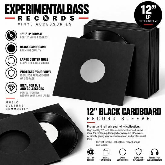 ExperimentalBass Records 12-inch black cardboard LP outer sleeves with center hole