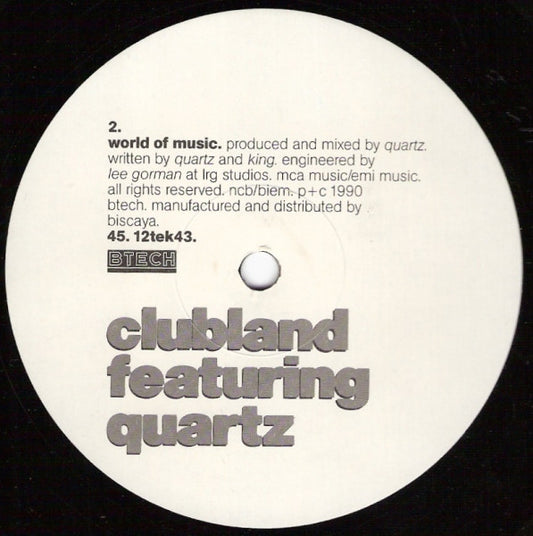 Clubland Featuring Quartz Let's Get Busy Btech 12tek43 side one label
