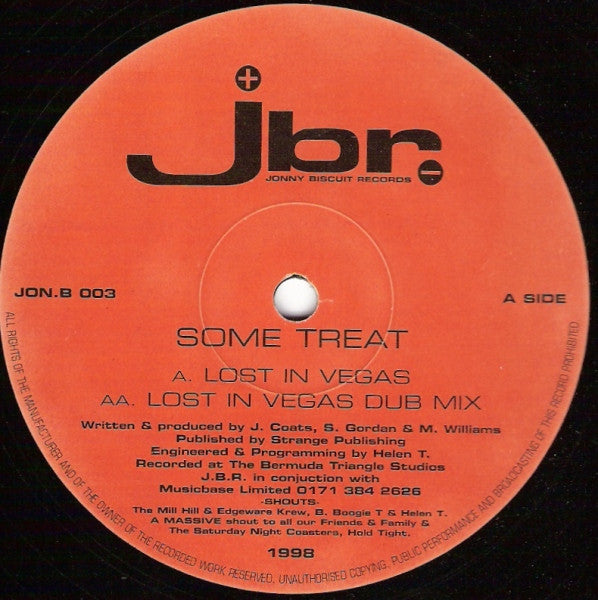 Orange Jonny Biscuit Records label for Some Treat – Lost In Vegas, AA side