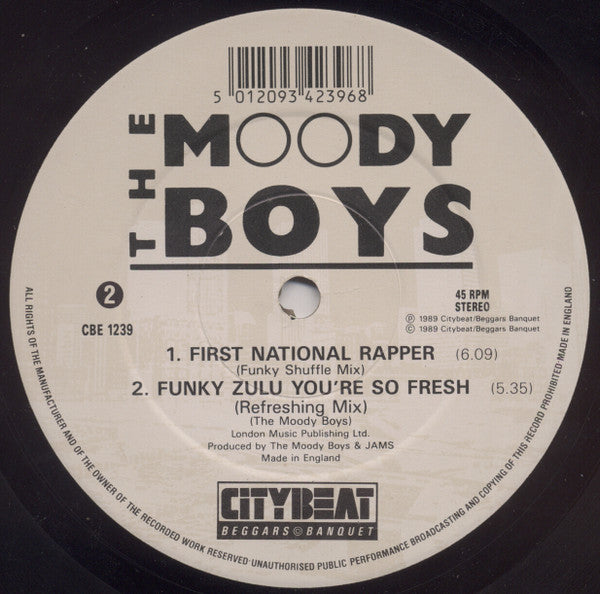 The Moody Boys – First National Rapper, Side 2 label with tracklist, City Beat CBE 1239