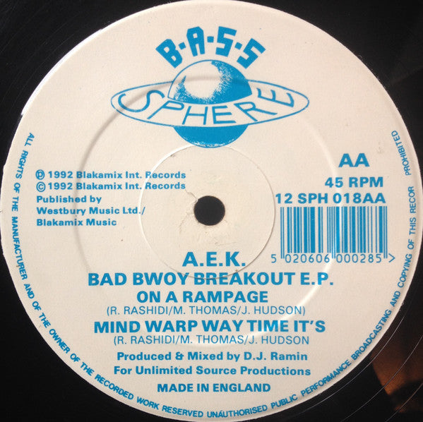 A.E.K. – Bad Bwoy Breakout E.P., Side AA label, Bass Sphere 12 SPH 018
