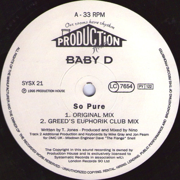 Baby D – So Pure, Side A label, Systematic SYSX 21
