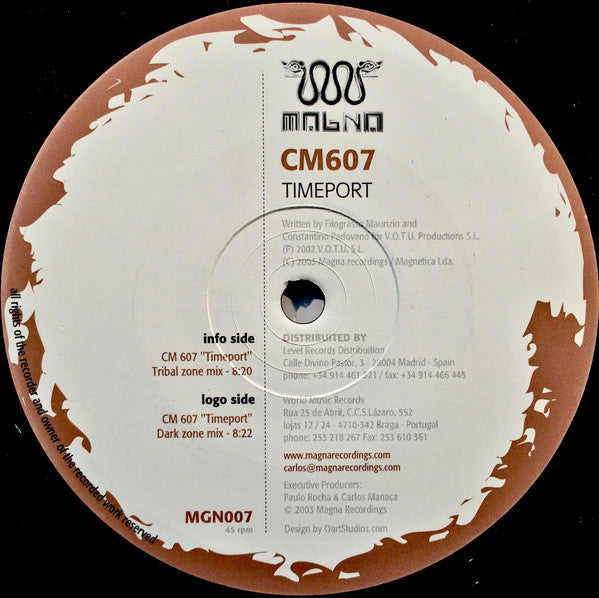 CM 607 – Timeport, reverse side of Magna Recordings MGN007 vinyl