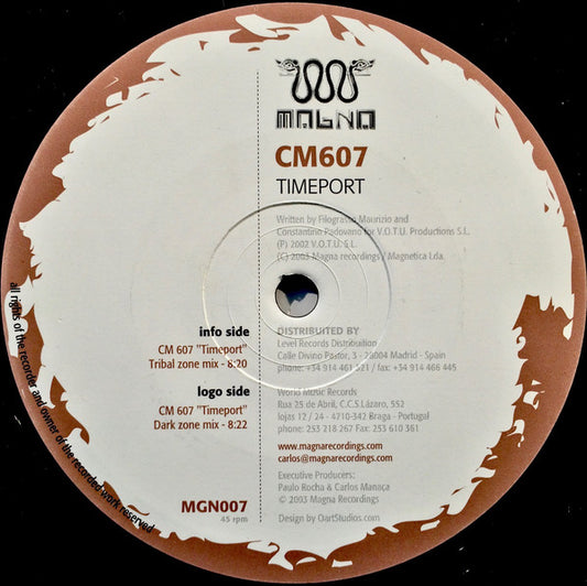 CM 607 – Timeport, reverse side of Magna Recordings MGN007 vinyl