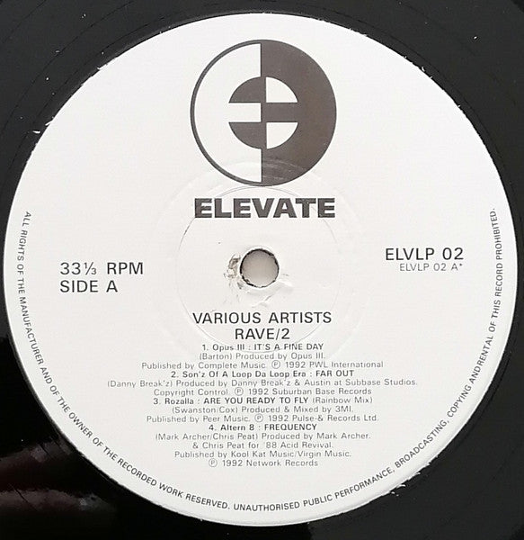 Elevate Rave II ELVLP02 side A vinyl label