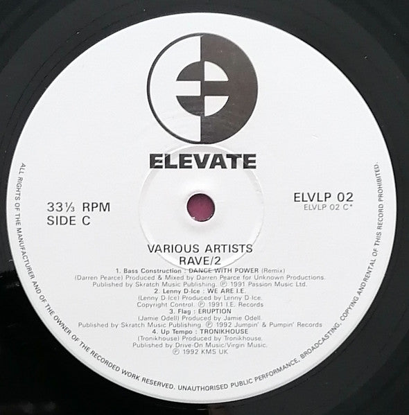 Elevate Rave II ELVLP02 side B vinyl label