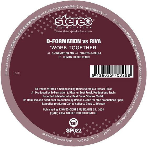 D-Formation vs. Riva Work Together SP022 vinyl label artwork