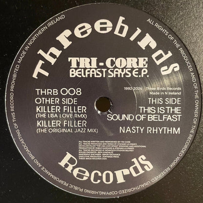 Tri-Core Belfast Says E.P. vinyl label with track titles