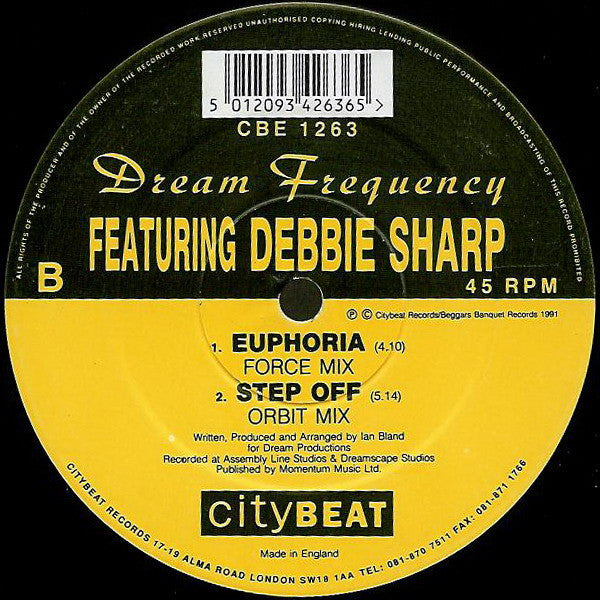 Dream Frequency featuring Debbie Sharp Feel So Real 12-inch vinyl record B-side