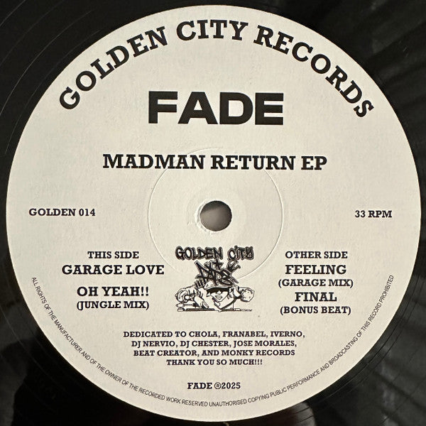 Fade – Madman Return Golden City Records vinyl label