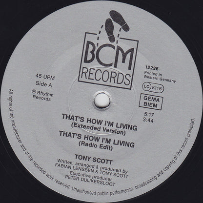 Tony Scott That's How I'm Living BCM Records side A label