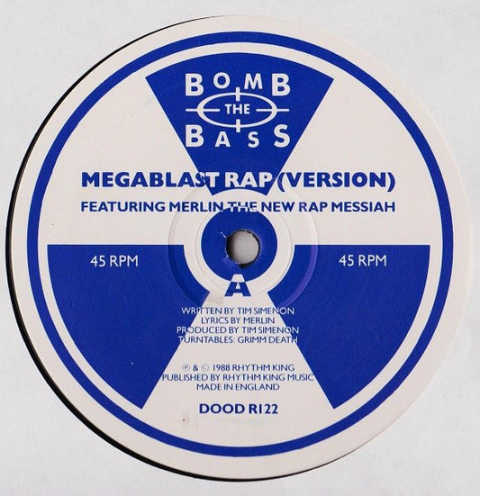 Bomb The Bass – Megablast Rap, Side A label, Rhythm King DOOD R122