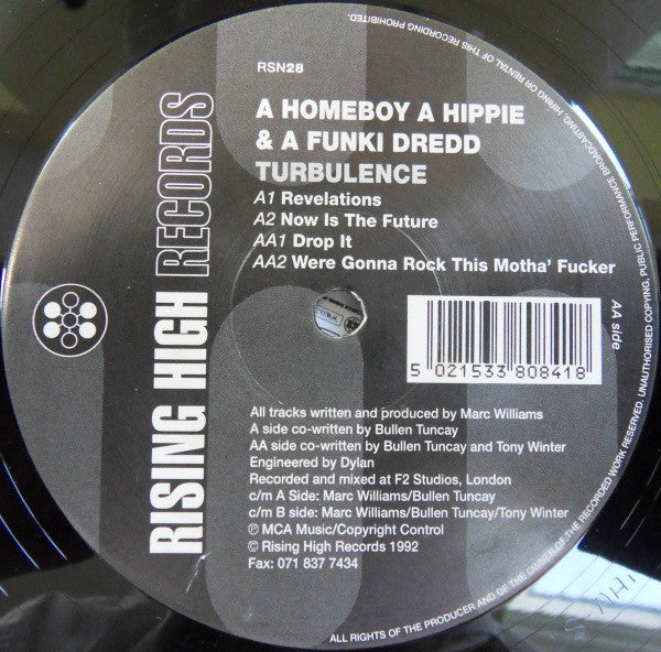 A Homeboy A Hippie & A Funki Dredd – Turbulence, Side A label, Rising High Records RSN28