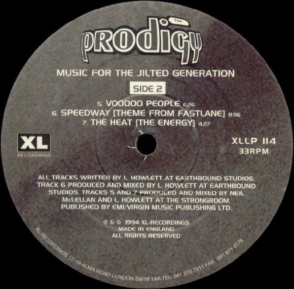 The Prodigy – Music For The Jilted Generation side 1 label