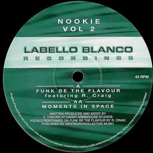 Nookie – Funk Be The Flavour / Moments In Space, Side A label, Labello Blanco NLB-26