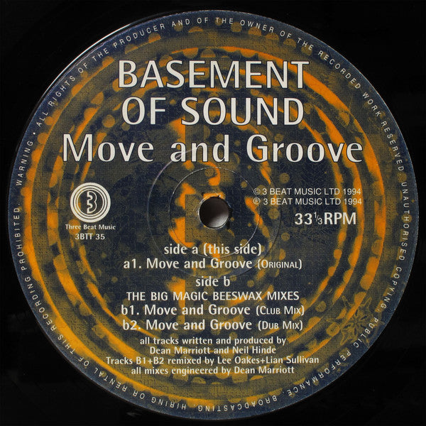 Basement Of Sound – Move And Groove, Side A label, 3 Beat Music 3BTT35