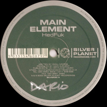 Main Element HedFuk, Silver Planet Recordings SILVER30, side A label