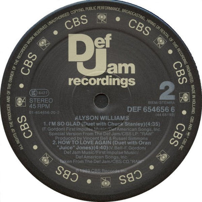 Alyson Williams – Sleep Talk, Side A label, Def Jam DEF 654656 6