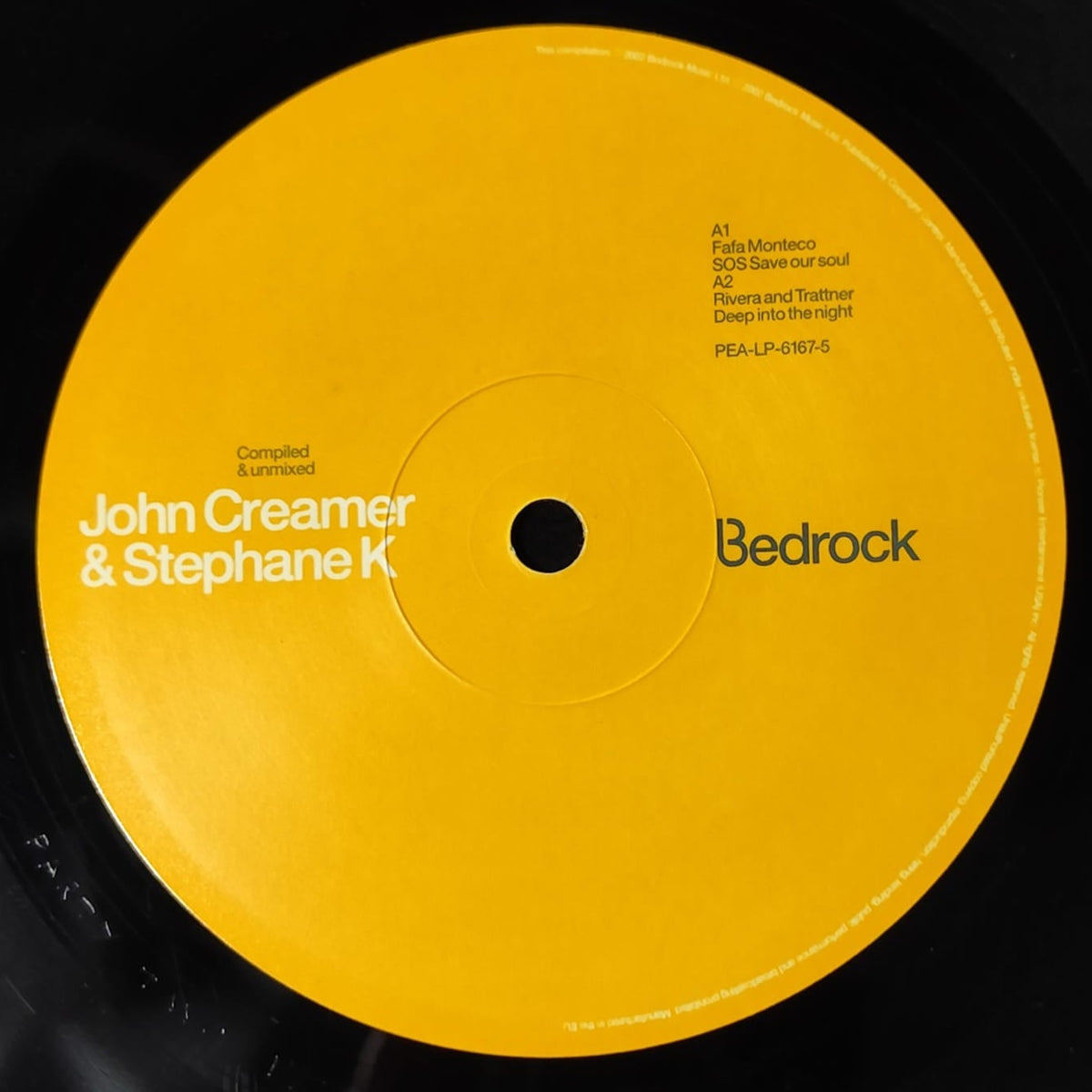 Bedrock – John Creamer & Stephane K, PEA-LP-6167-5 side A label