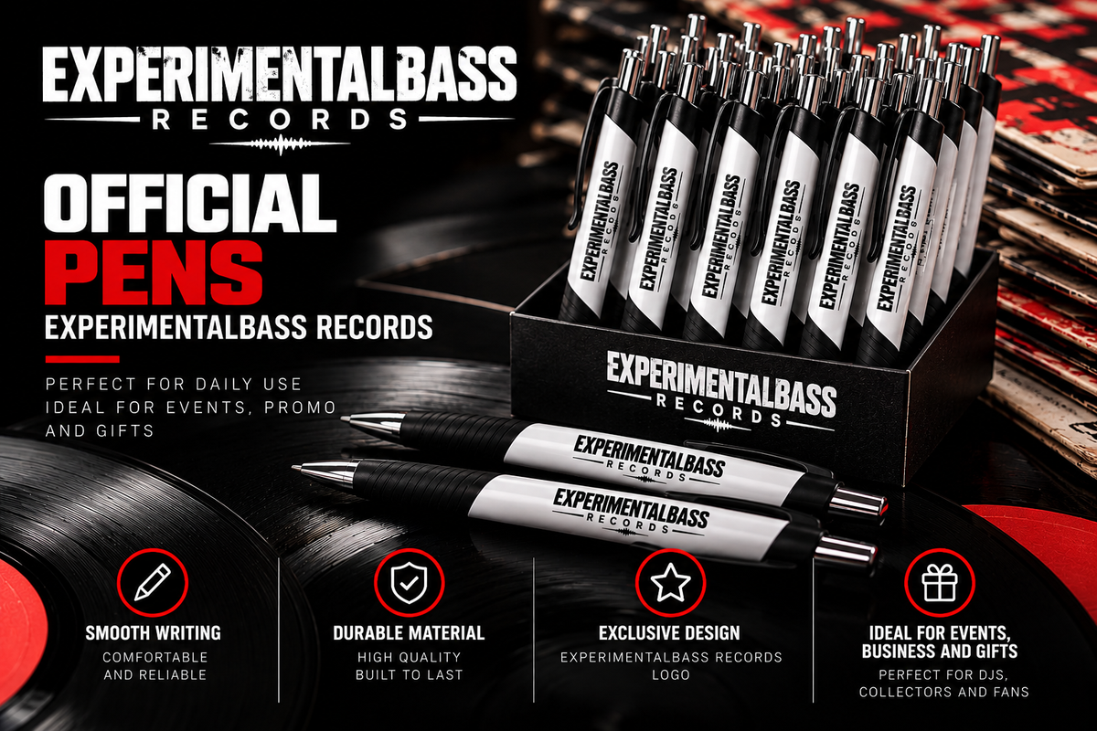 Bolígrafos oficiales ExperimentalBass Records en blanco y negro