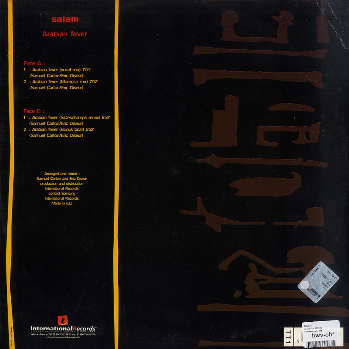 Salam – Arabian Fever sleeve back with tracklist